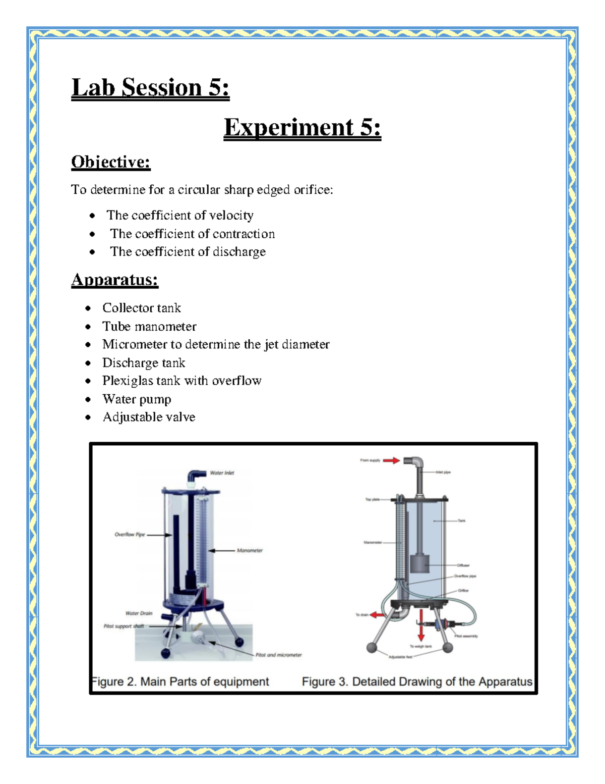 Orifice Discharge apparatus Lab Session 5 - Intro to fluid mechanics ...