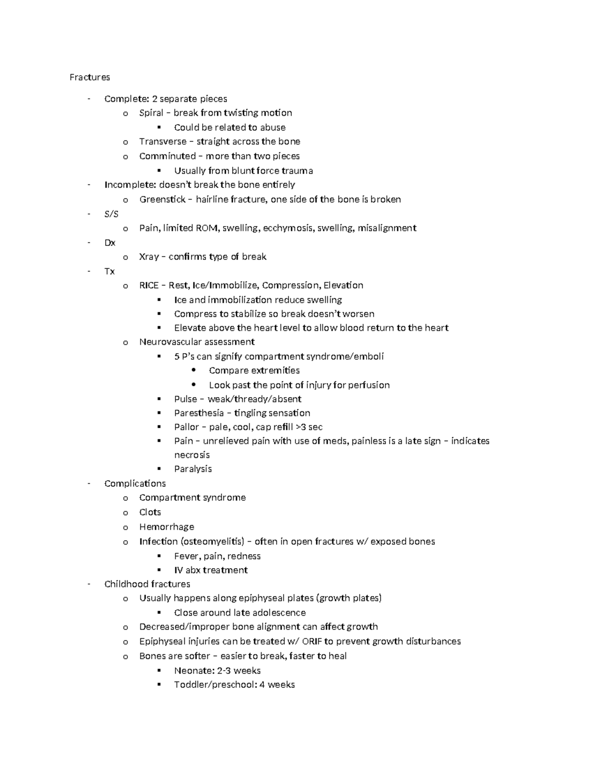 Pedsmusculoskeletal Notes - Fractures - Complete: 2 separate pieces o ...