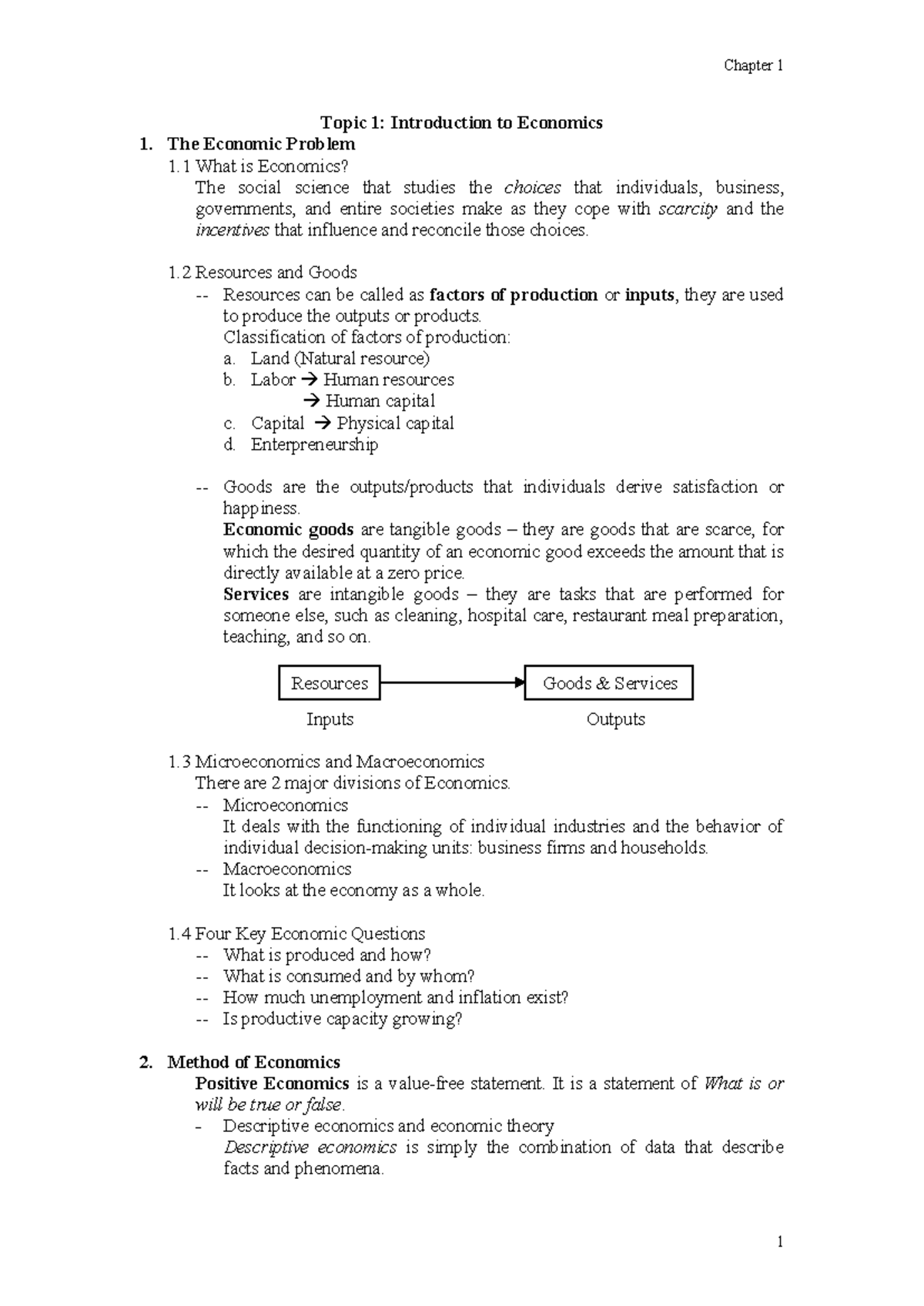 LN Topic 1 2017 - notes - Topic 1: Introduction to Economics The ...