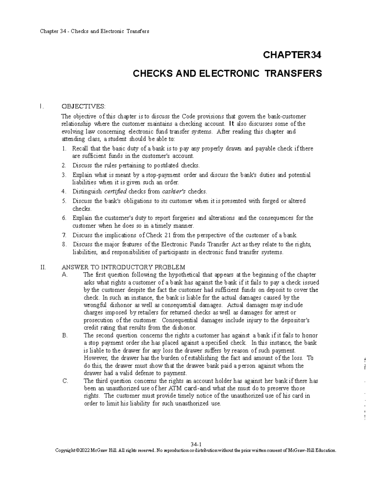 Prenkert 18e IM Ch34 - chapter 34 notes - 34- CHAPTER CHECKS AND ...