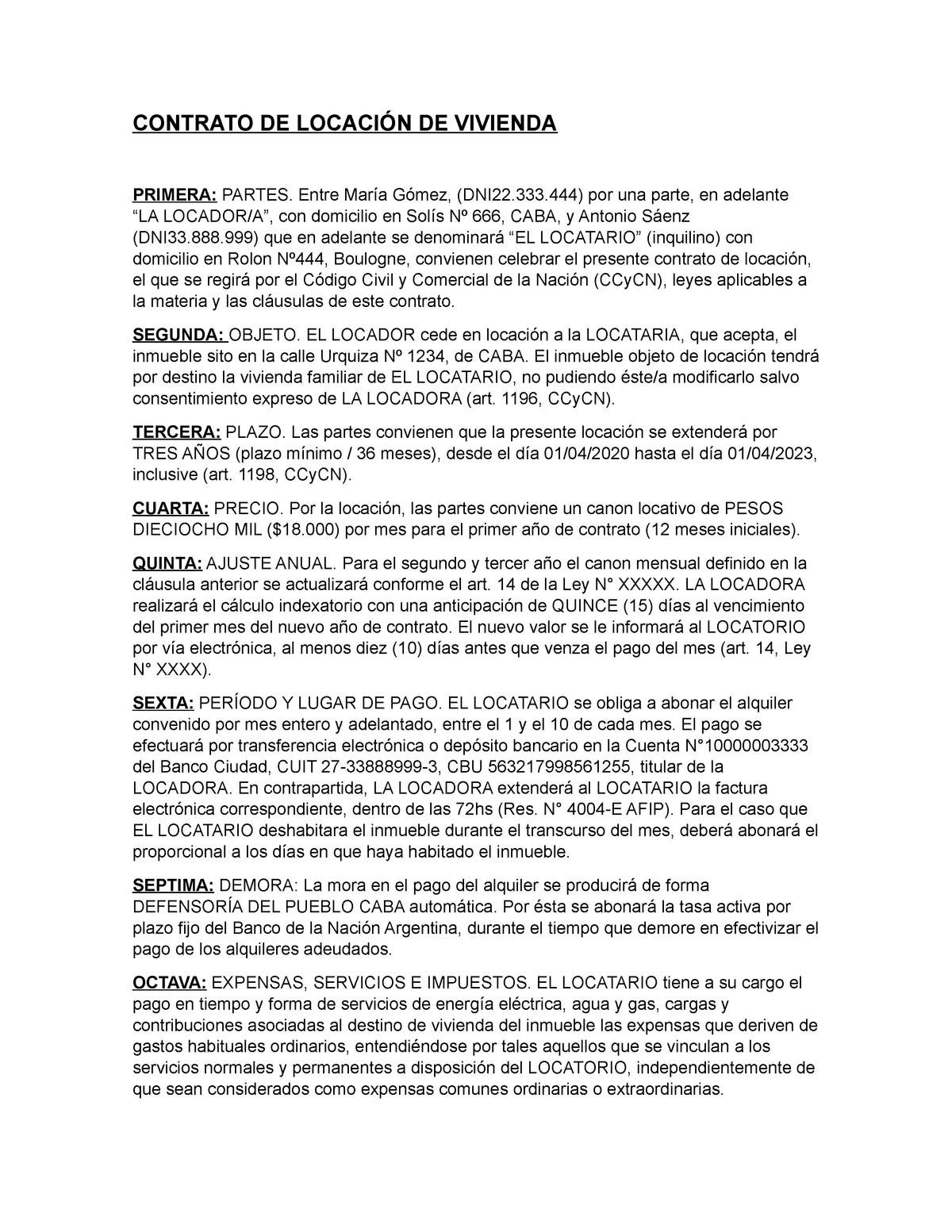 Contrato De Locación De Vivienda De La Materia Contratod Contrato De LocaciÓn De Vivienda