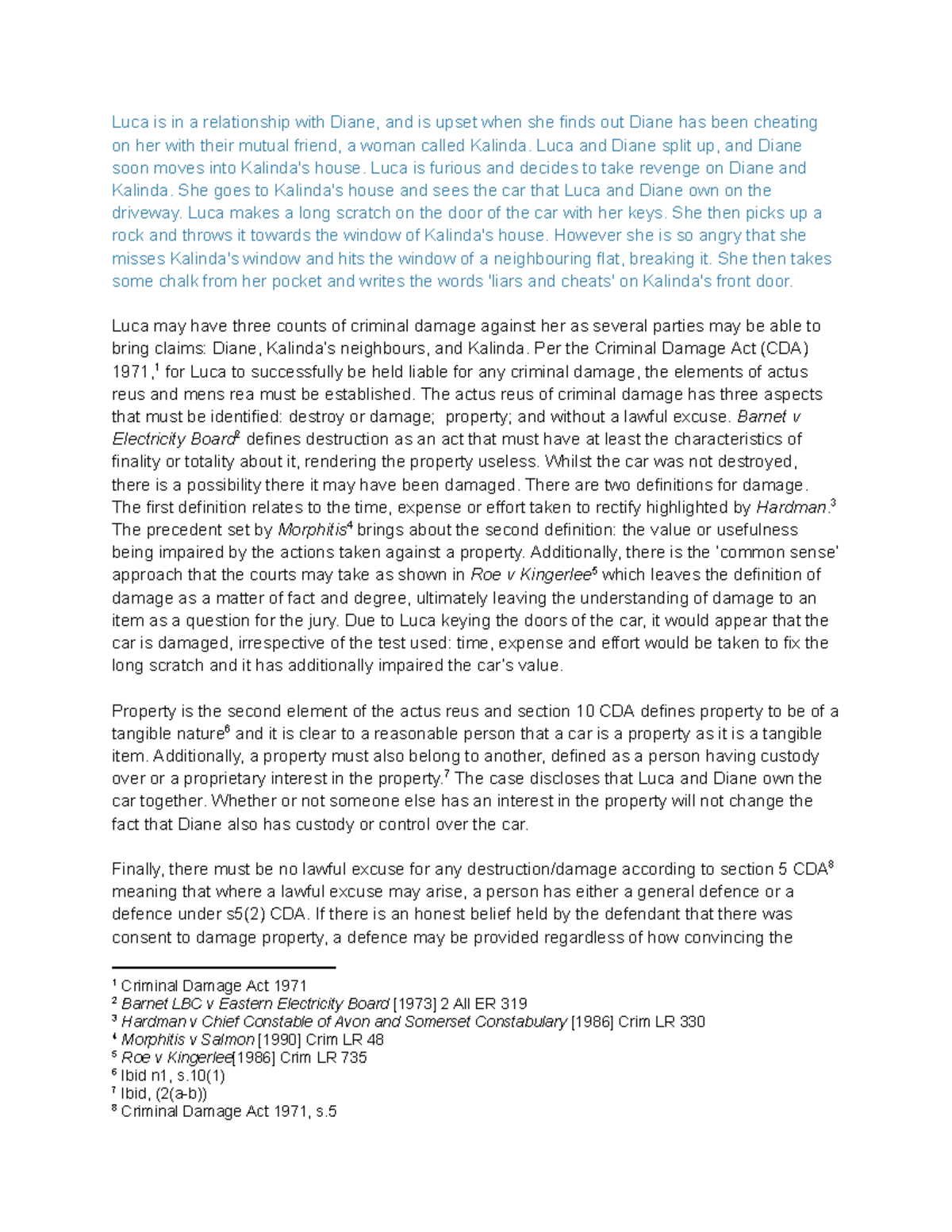 Criminal Law Problem Question Practice - Luca is in a relationship with ...