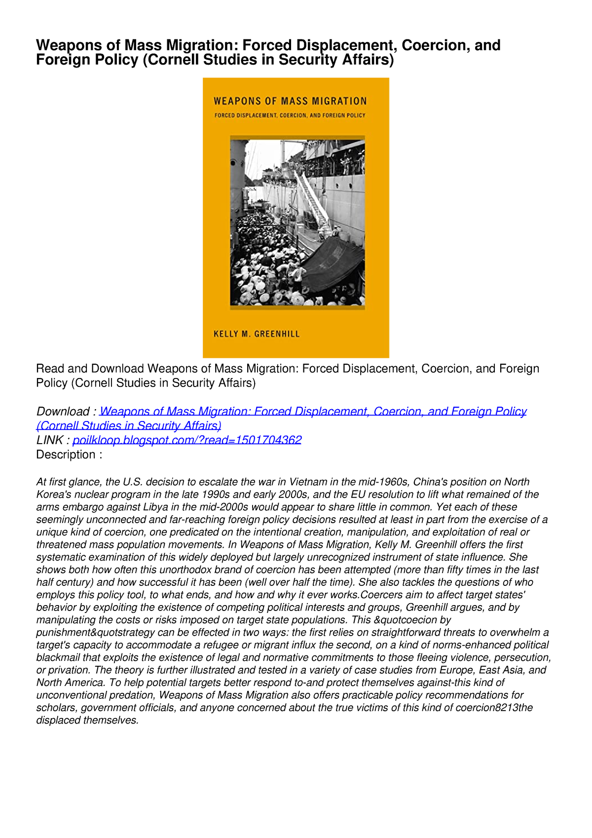 PDF DOWNLOAD EBOOK Weapons Of Mass Migration Forced Displacement   Thumb 1200 1698 