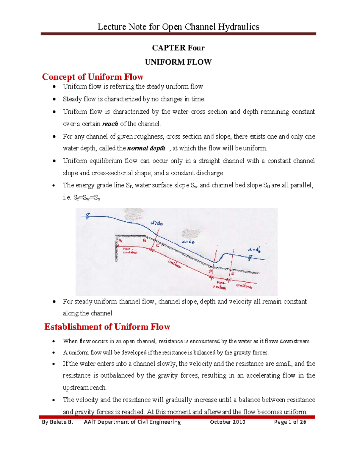 Lecture note ch 4 uniform flow - ####### CAPTER Four ####### UNIFORM ...