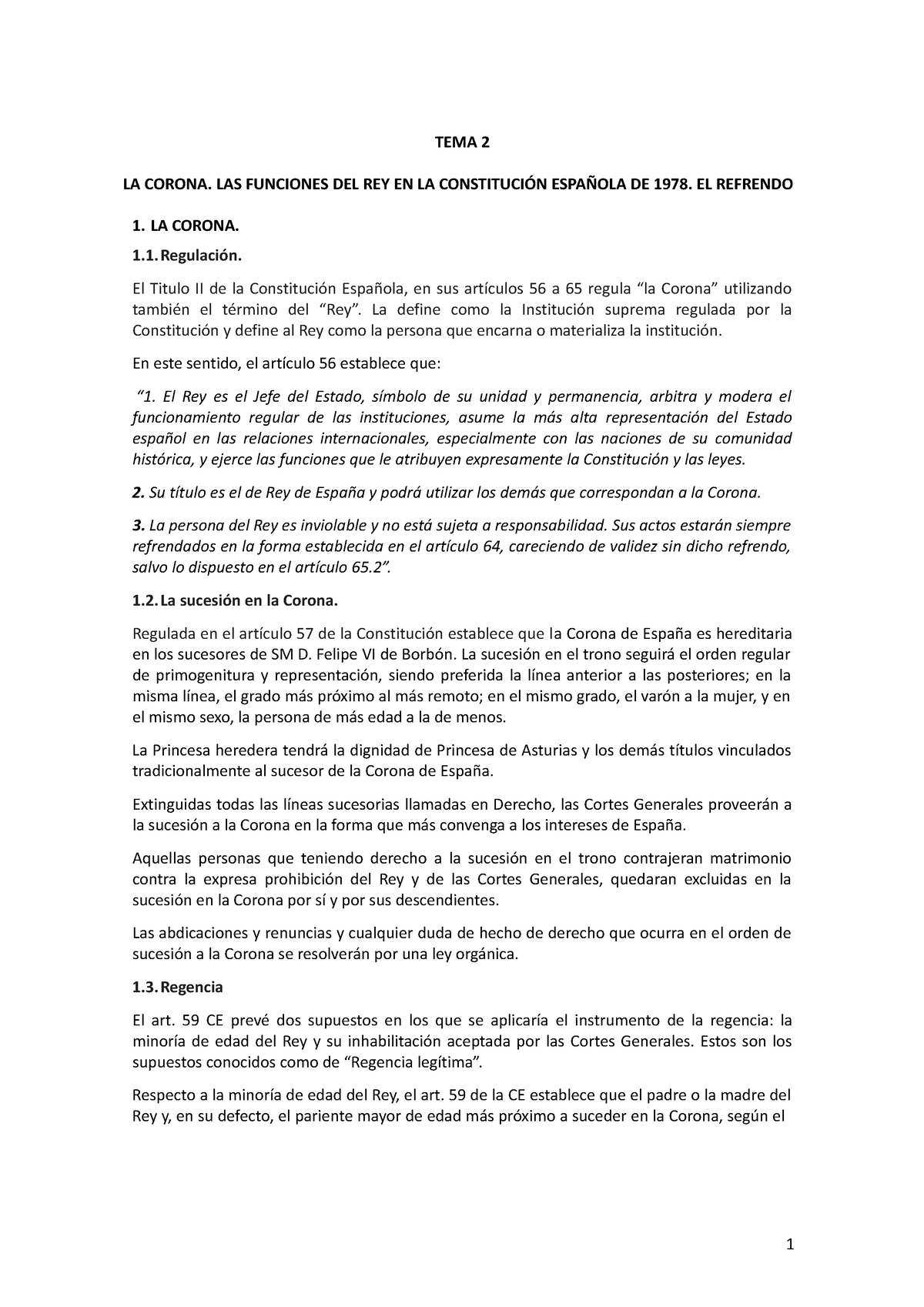 TEMA 2.- LA Corona - TEMA 2 LA CORONA. LAS FUNCIONES DEL REY EN LA ...