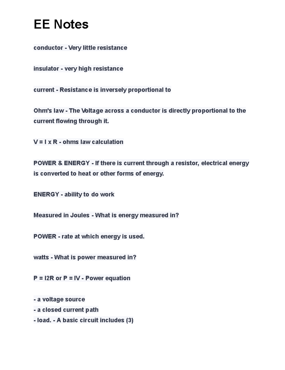 Electrical engine Part22 - EE Notes conductor - Very little resistance ...