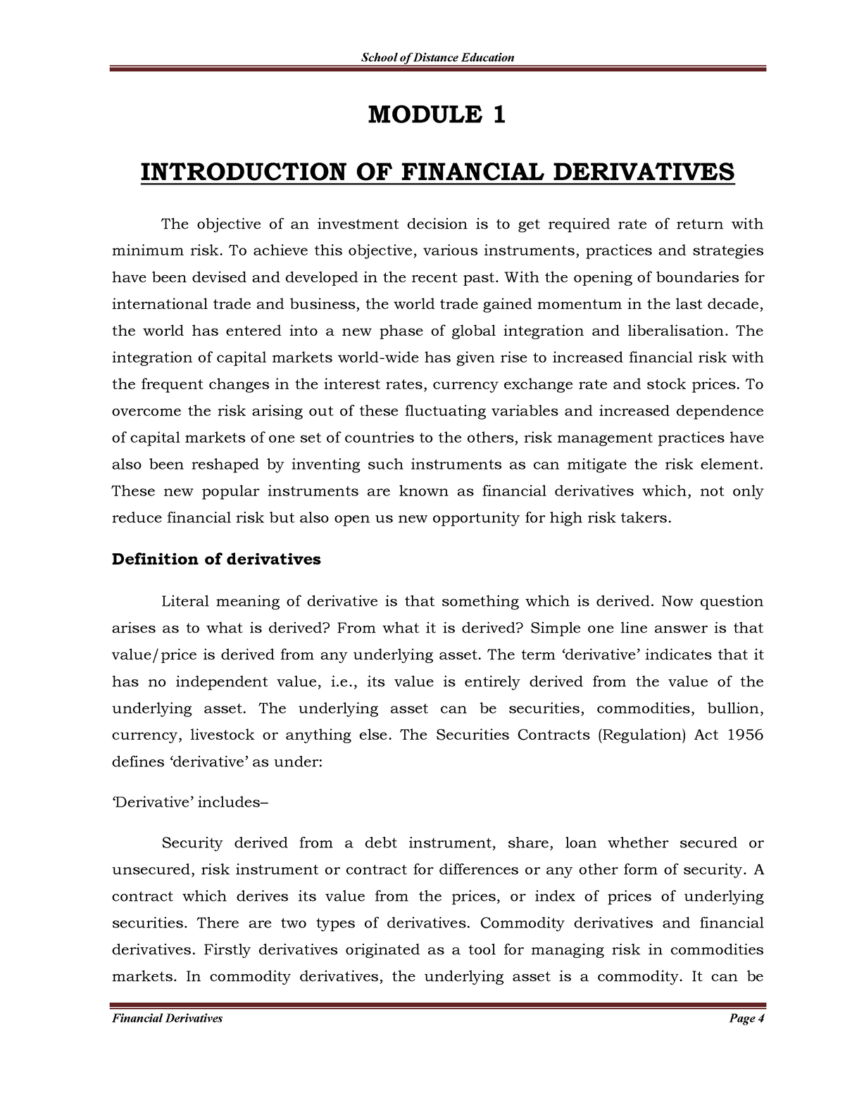 essay on financial derivatives