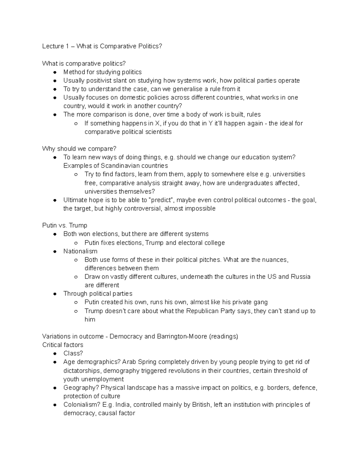 Lecture 1 What is Comparative Politics Lecture 1 What is