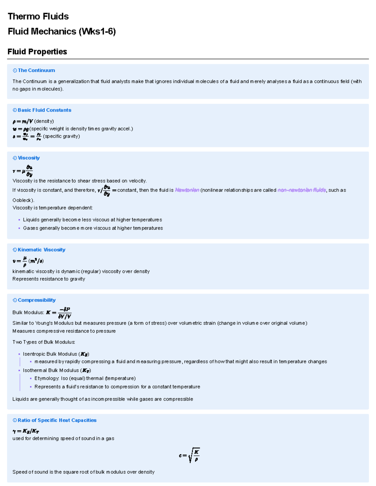 Thermo Fluids - My notes for 2E5 - Thermo Fluids Fluid Mechanics (Wks1 ...