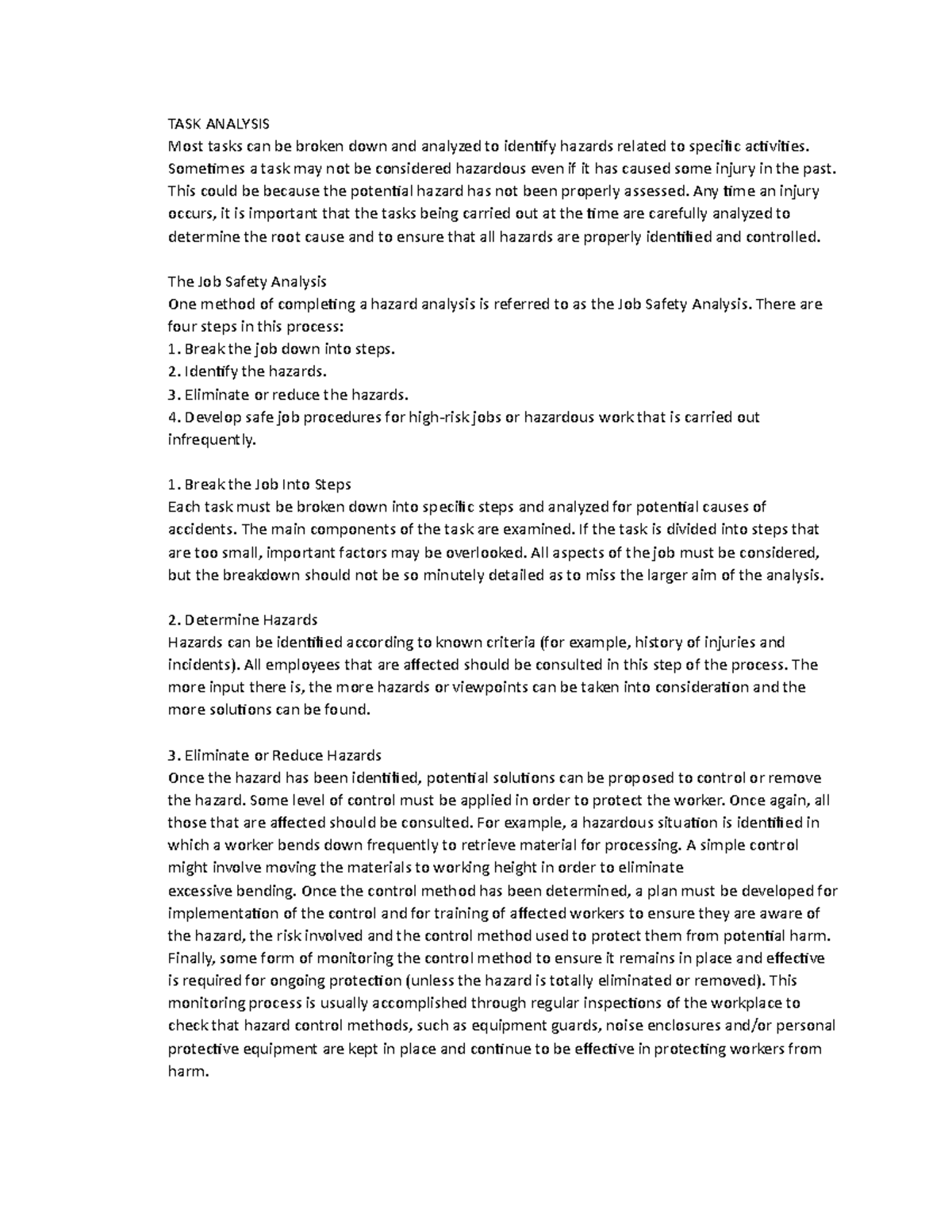 PTPR 216 Module 3 task analysis - TASK ANALYSIS Most tasks can be ...