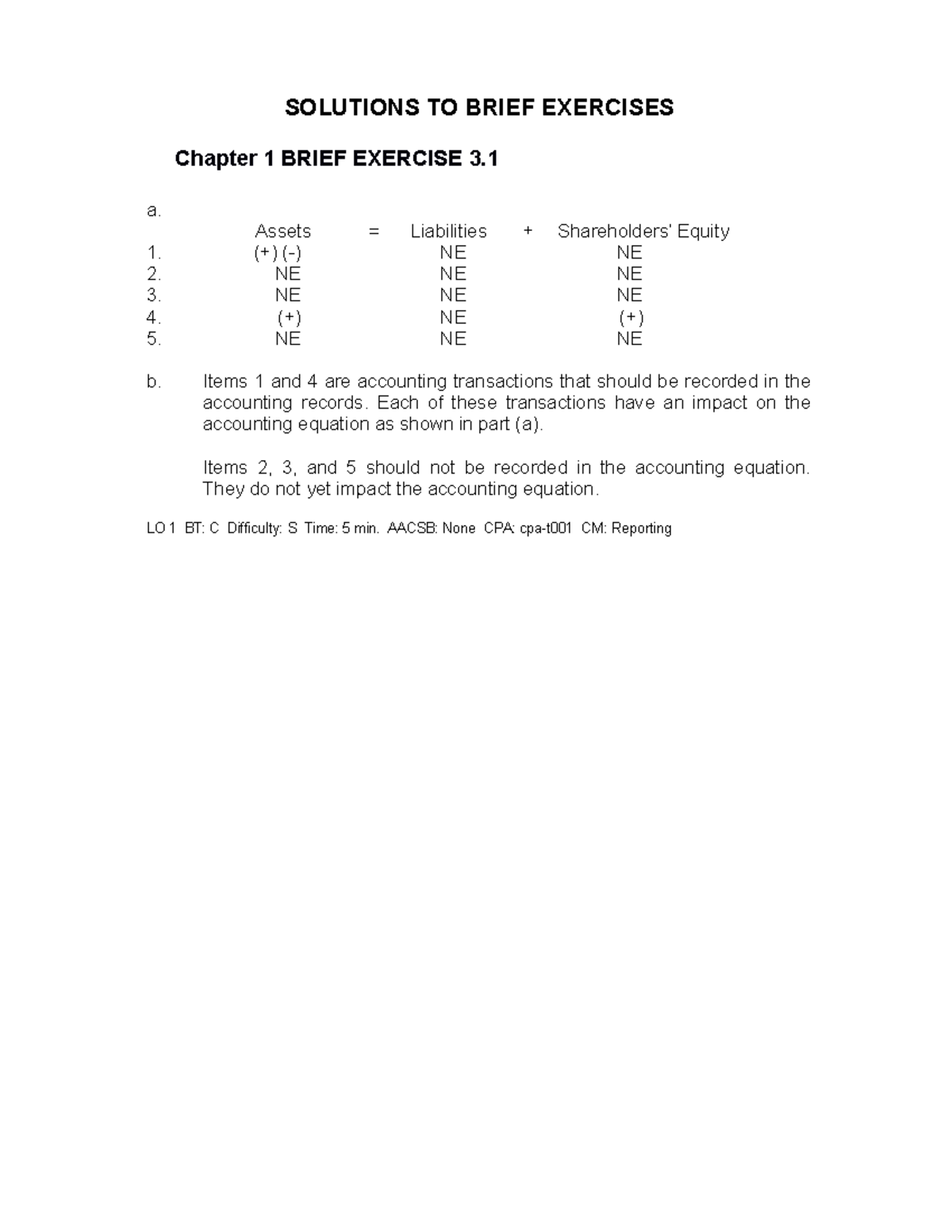 Solutions TO Brief Exercises Chapter 3 SOLUTIONS TO BRIEF EXERCISES