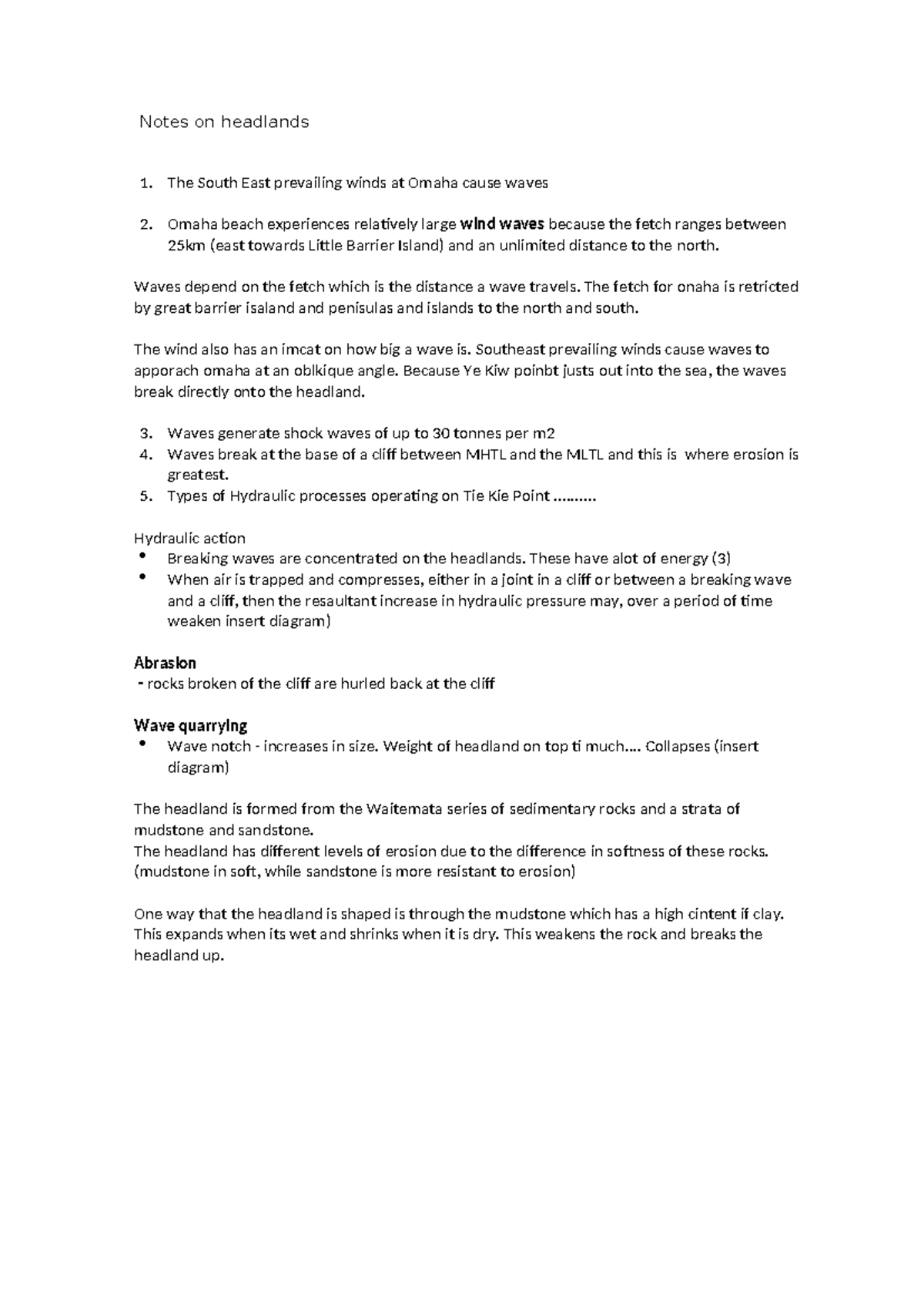 Notes on headlands - something - Notes on headlands 1. The South East ...
