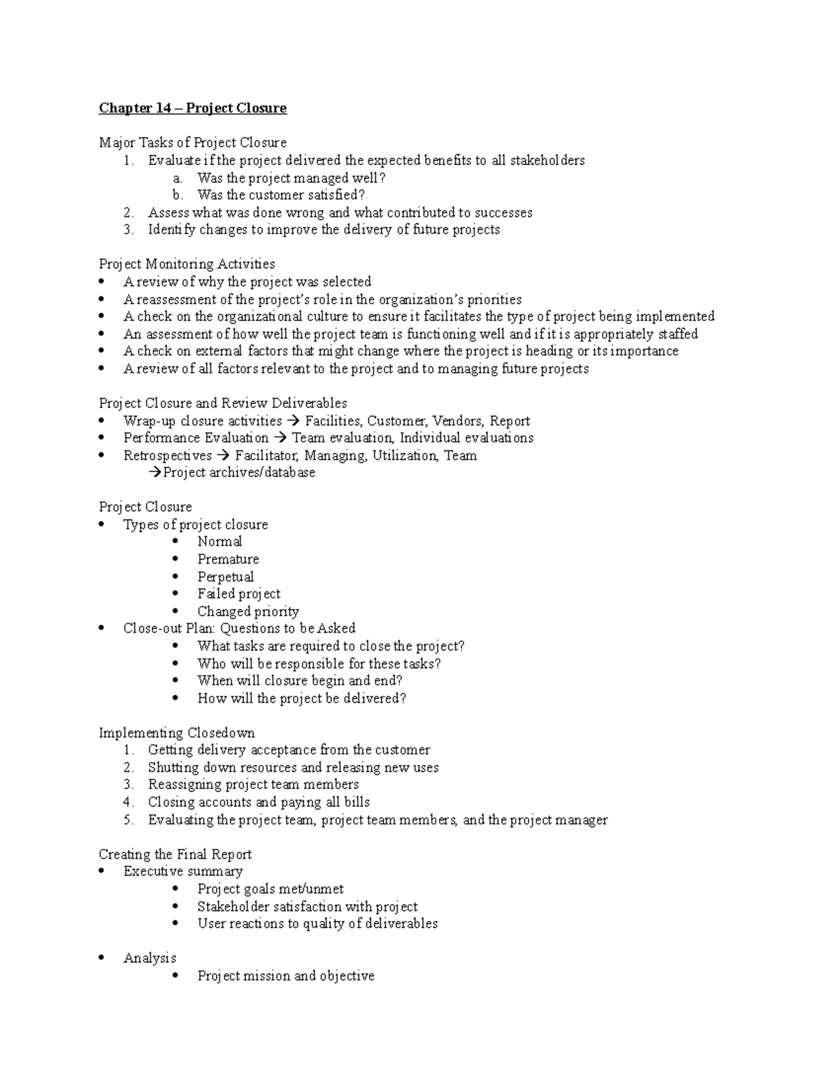 chapter-14-project-closure-chapter-14-project-closure-major-tasks