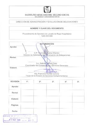 1240-003-040 Procedimiento DE Servicios DE Lavado DE ROPA Hospitalaria -  Procedimiento de servicios - Studocu