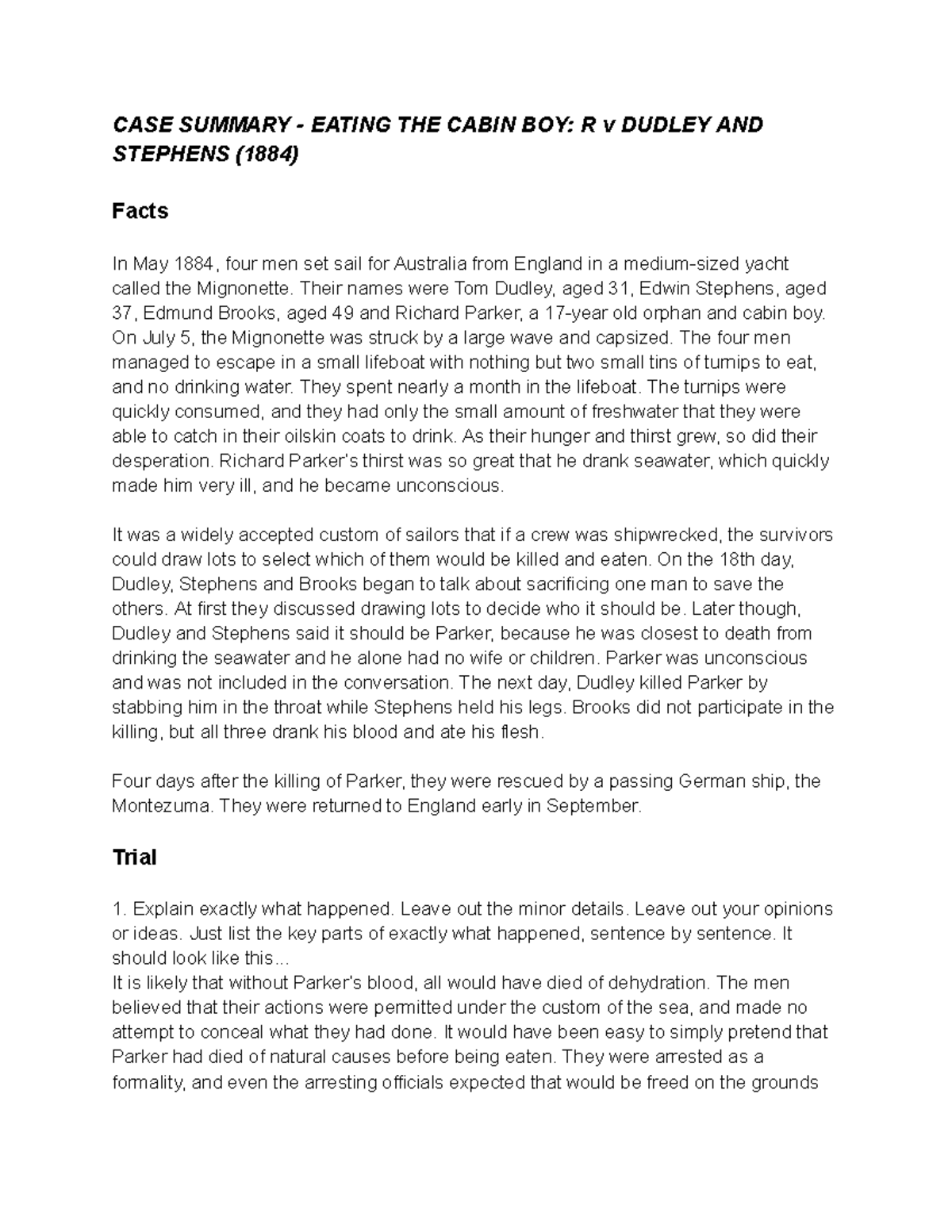 Constanza Pavez Puga Eating the Cabin Boy CASE SUMMARY EATING THE