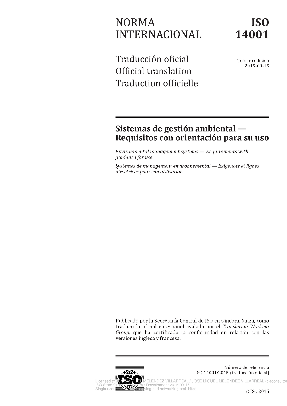 ISO 14001-2015 Sistemas De Gestion Mabiental - © ISO 2015 Sistemas De ...