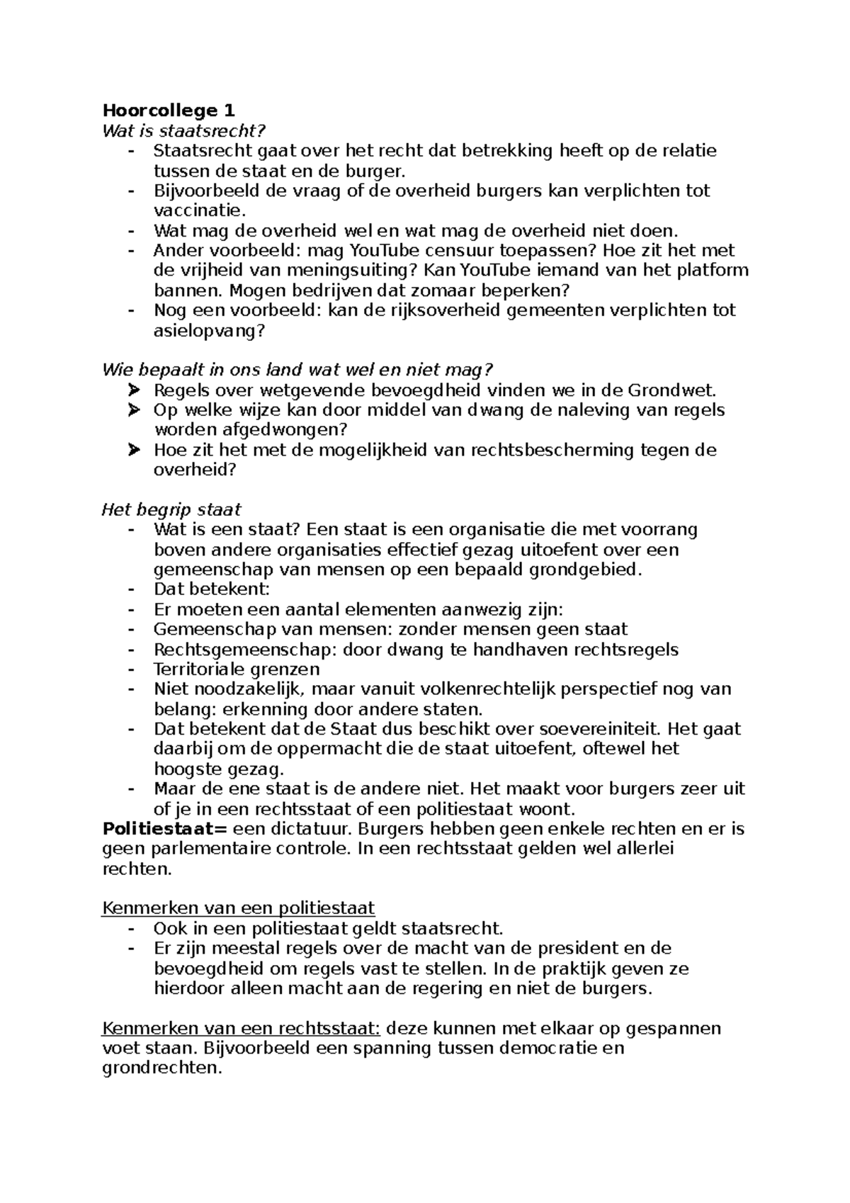 Hoorcollegenotities Inleiding Staatsrecht - Hoorcollege 1 Wat Is ...