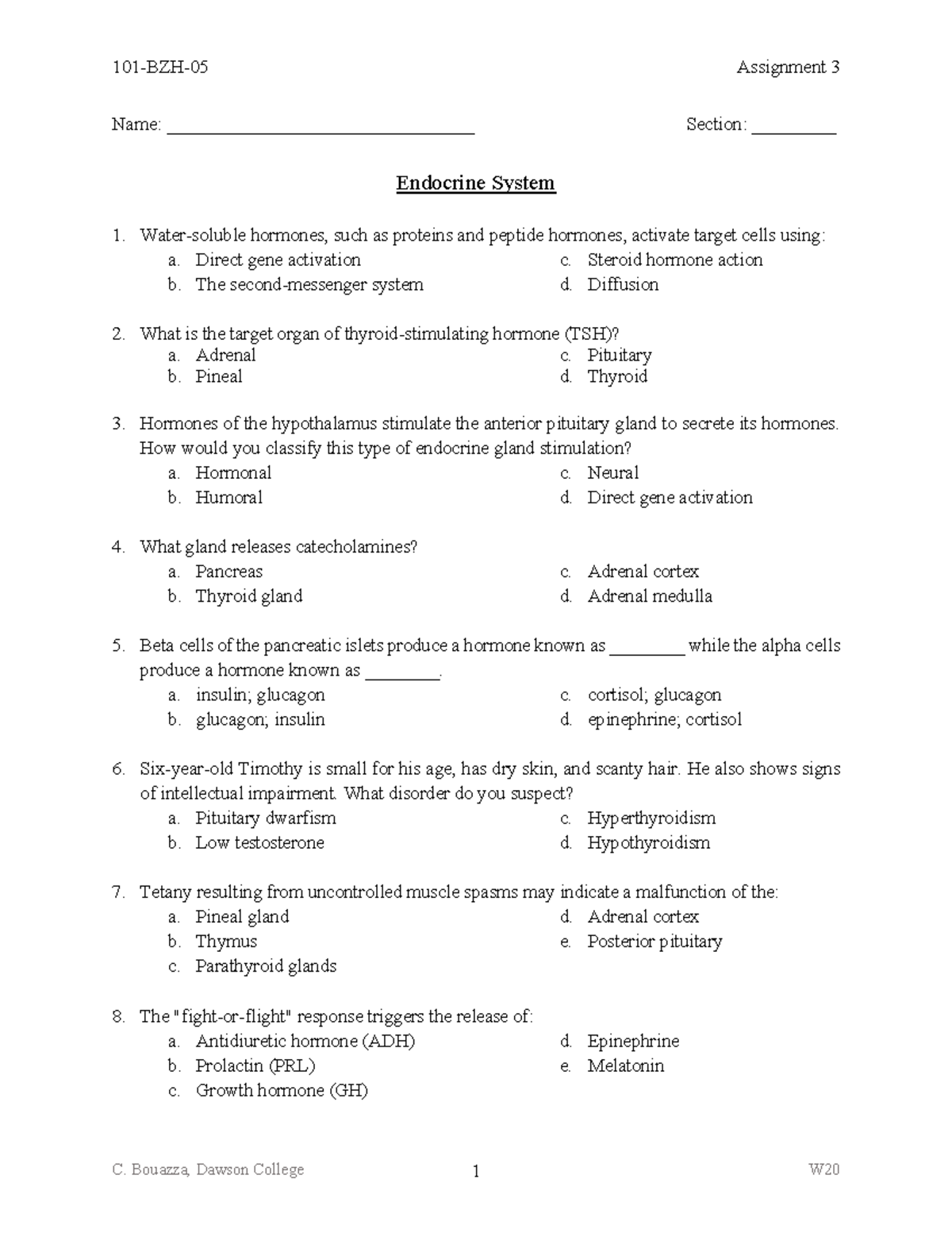 Assignment 4 - Endocrine system - 101-BZH-05 Assignment 3 C. Bouazza ...