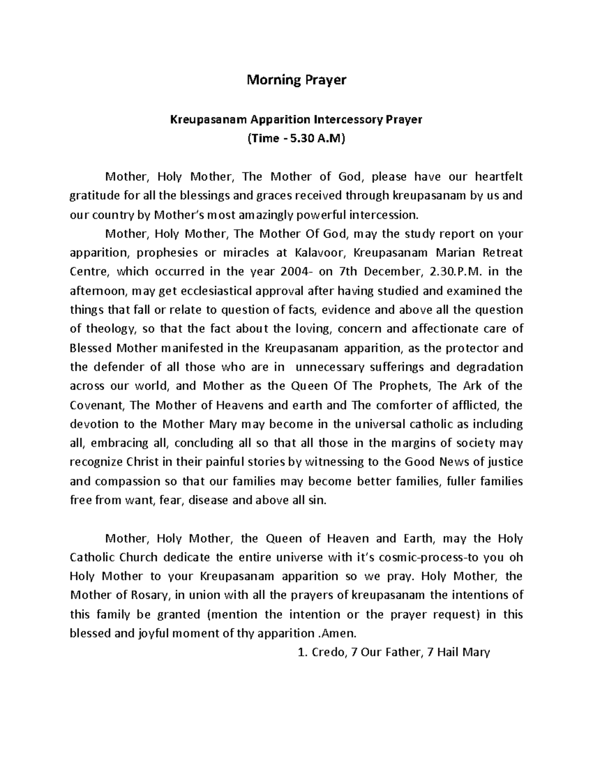 Lightacandle english prayer Morning Prayer Kreupasanam Apparition