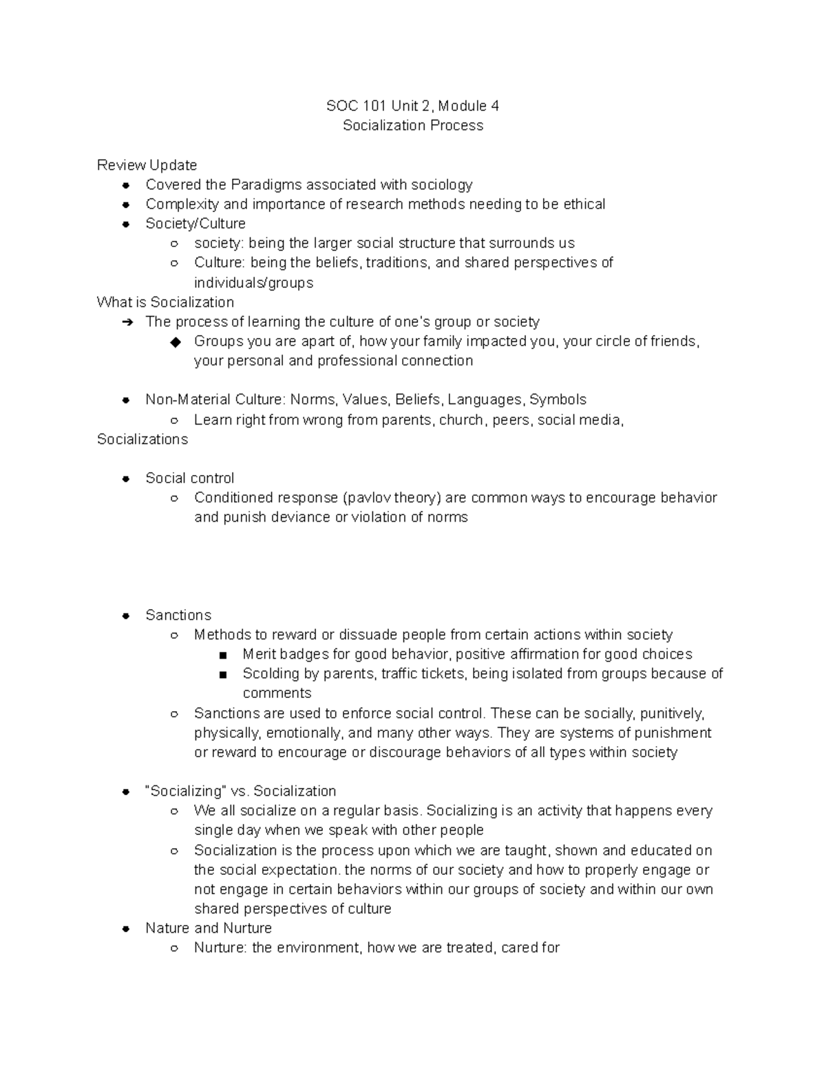 SOC 101 Unit 2, Module 4 - SOC 101 Unit 2, Module 4 Socialization ...