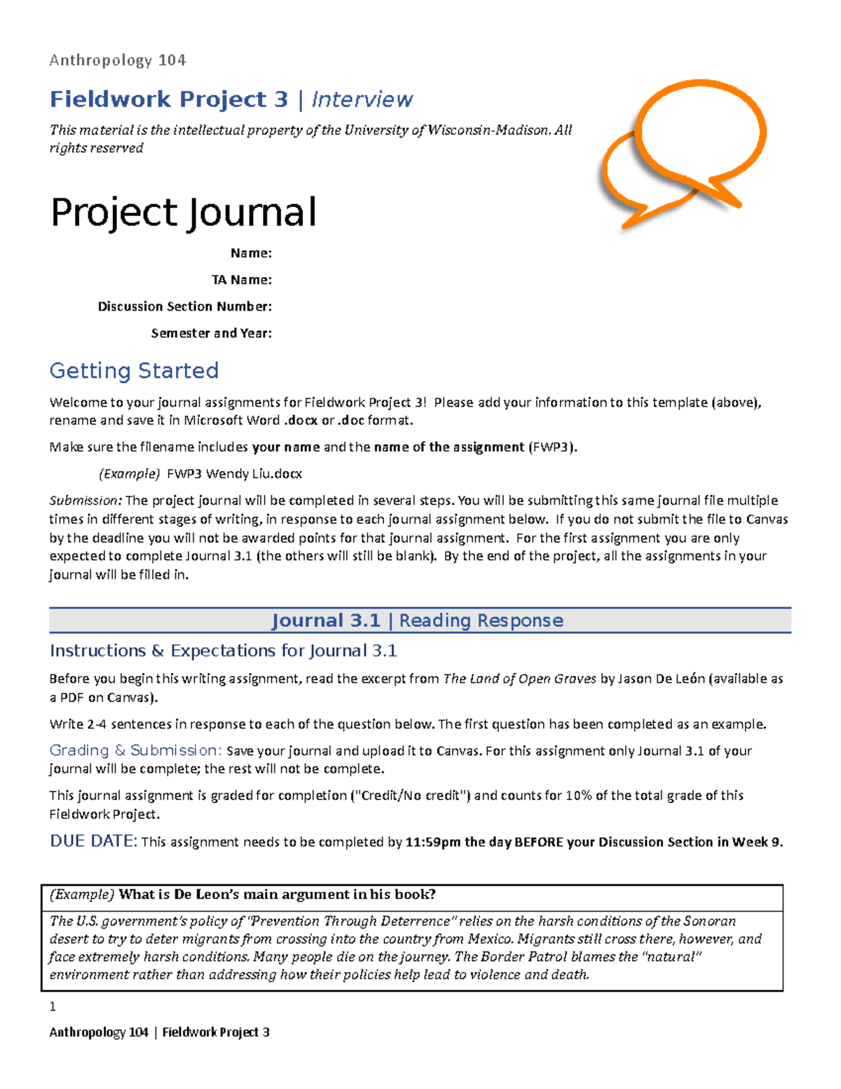 FWP3 Project Journal Template-1 - Anthropology 104 Fieldwork Project 3 ...