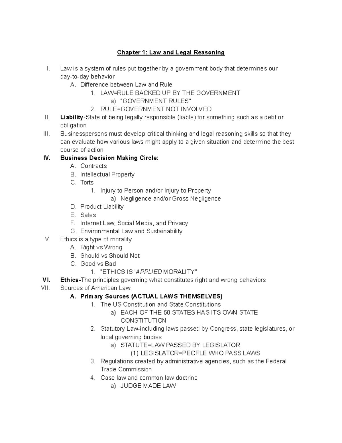 Legal Environment of Business Day 1 - Chapter 1: Law and Legal ...