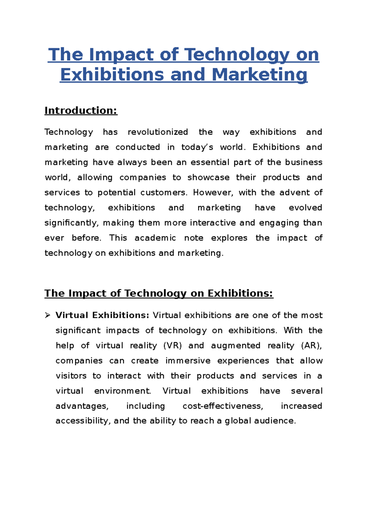 The Impact of Technology on Exhibitions and Marketing - The Impact of ...