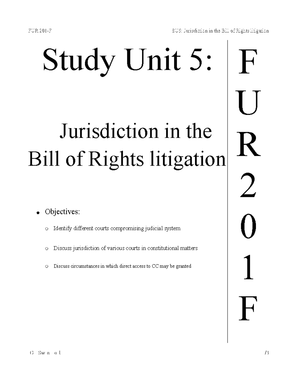FUR2601 SU5 Jurisdiction in the Bill of Rights litigation - FUR 201-F ...