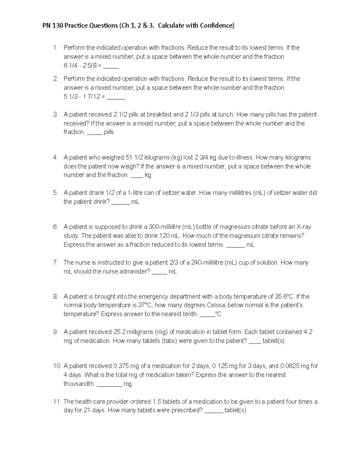 Week 2 Practice Questions - PN 130 Practice Questions (Ch 1, 2 & 3 ...