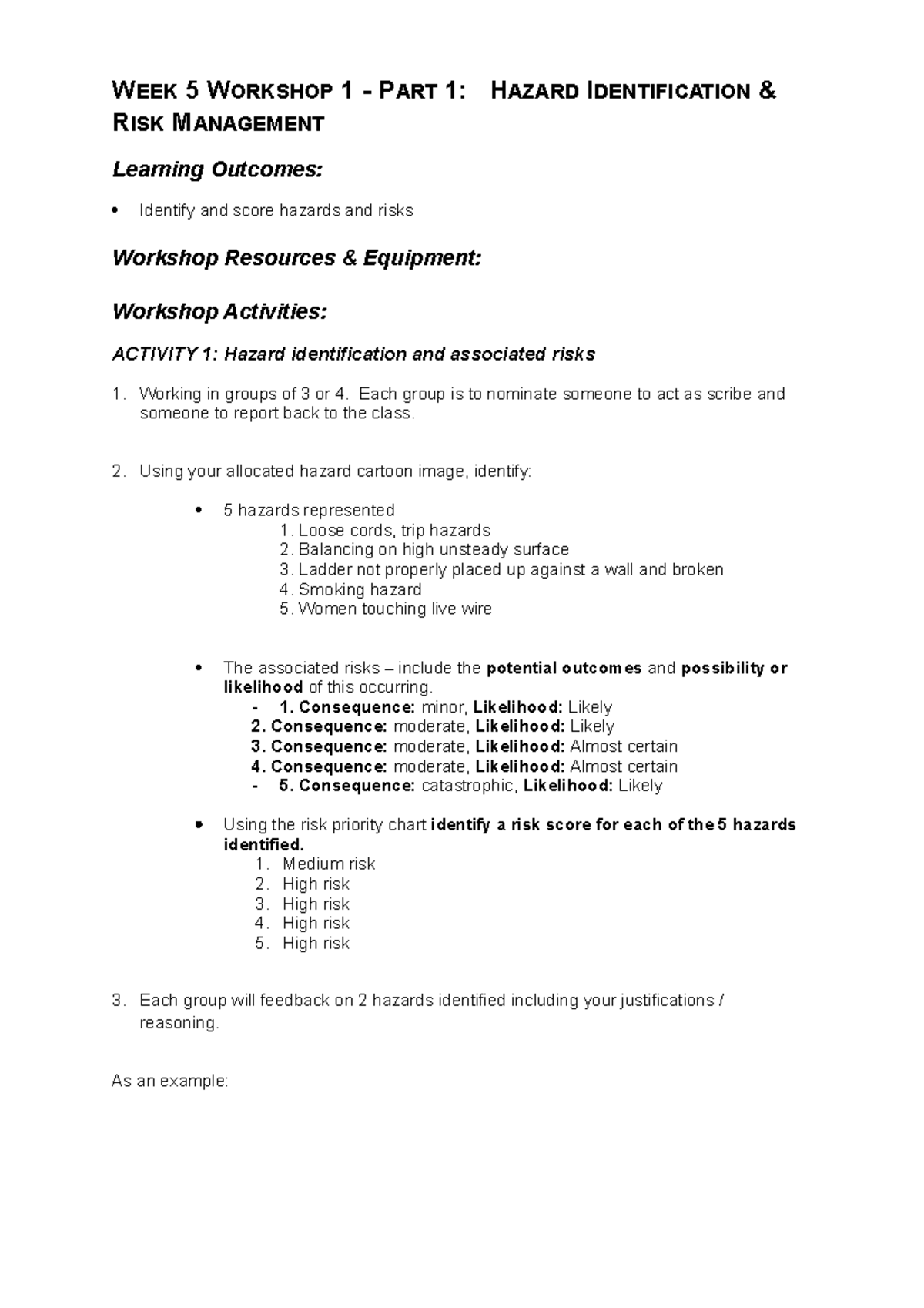 Hazard Identification And Risk Management Worksheet - WEEK 5 WORKSHOP 1 ...