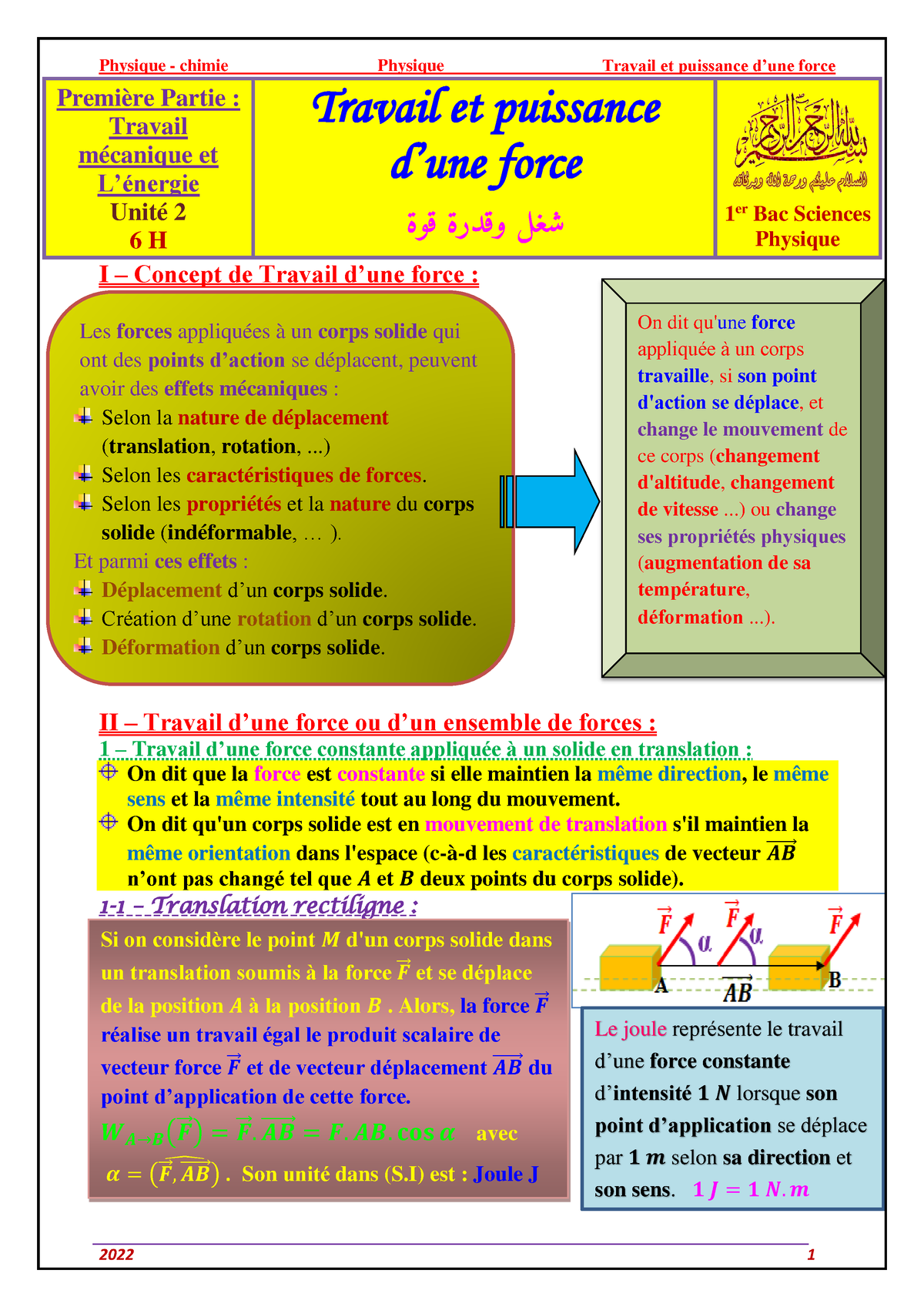 Travail Et Puissance D’une Force-résumé-FR - Physique - Chimie Physique ...