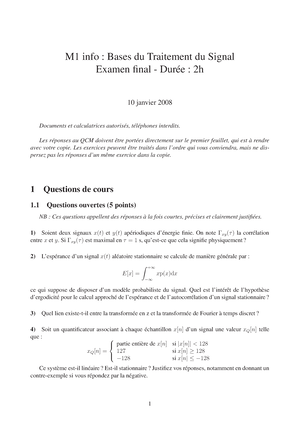 Traitement Du Signal Examen 02 - M1 Info : Bases Du Traitement Du ...