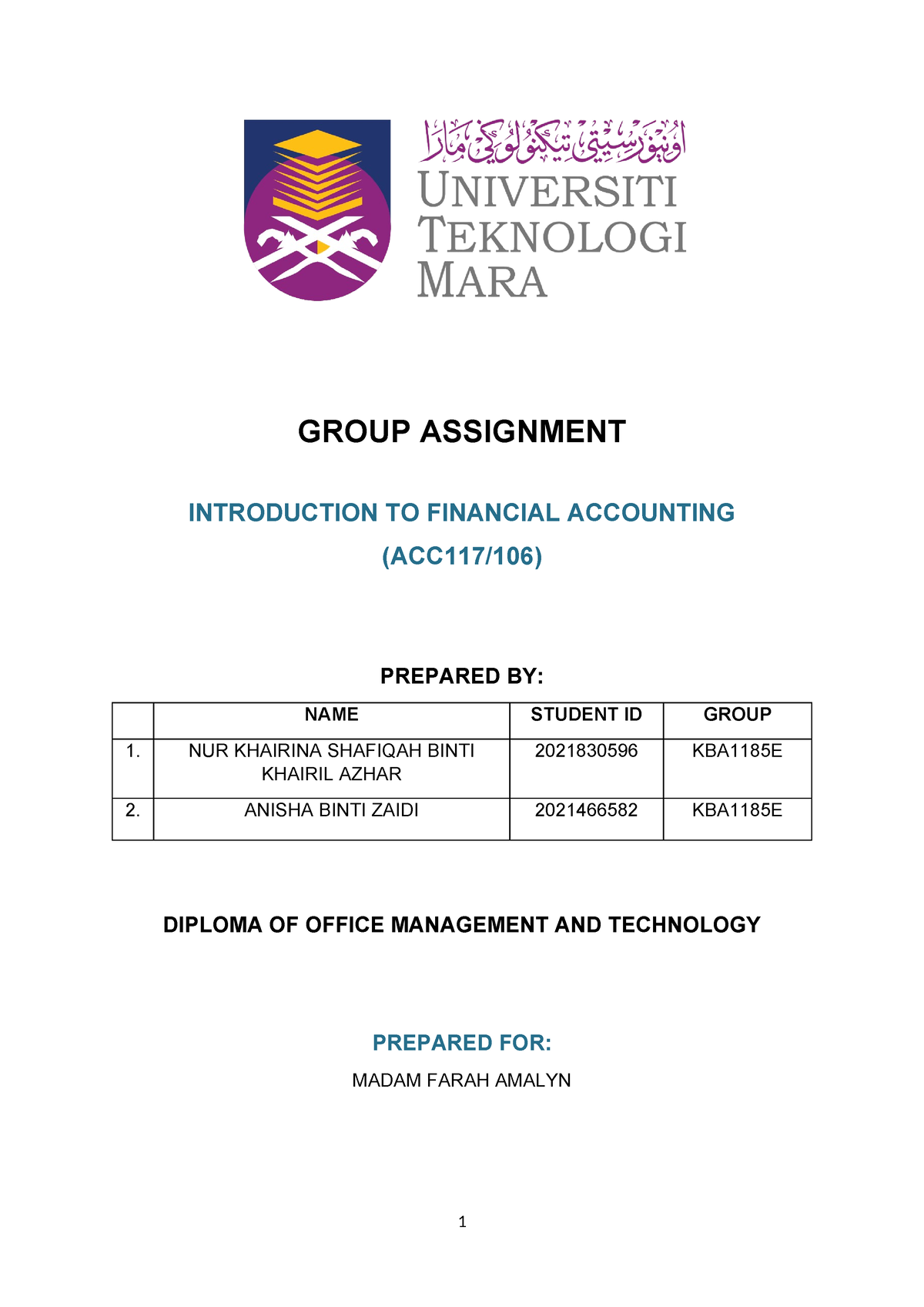 acc106 assignment introduction