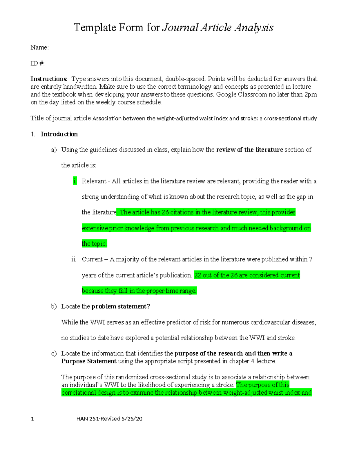 Revised Journal Review Assignment 3 - Name: ID #: Instructions: Type ...