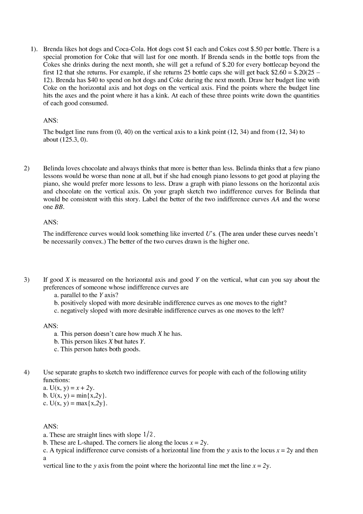 Micro 1 test1 - 1). Brenda likes hot dogs and Coca-Cola. Hot dogs cost ...