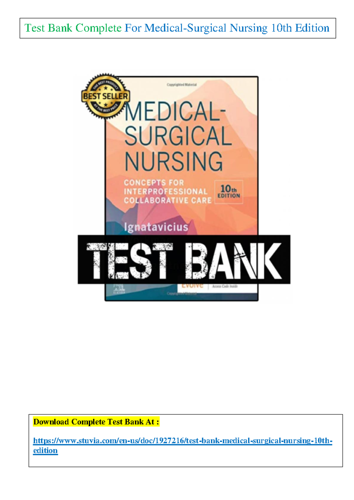 Test Bank For Medical-Surgical Nursing 10th Edition - 1 Test Bank ...