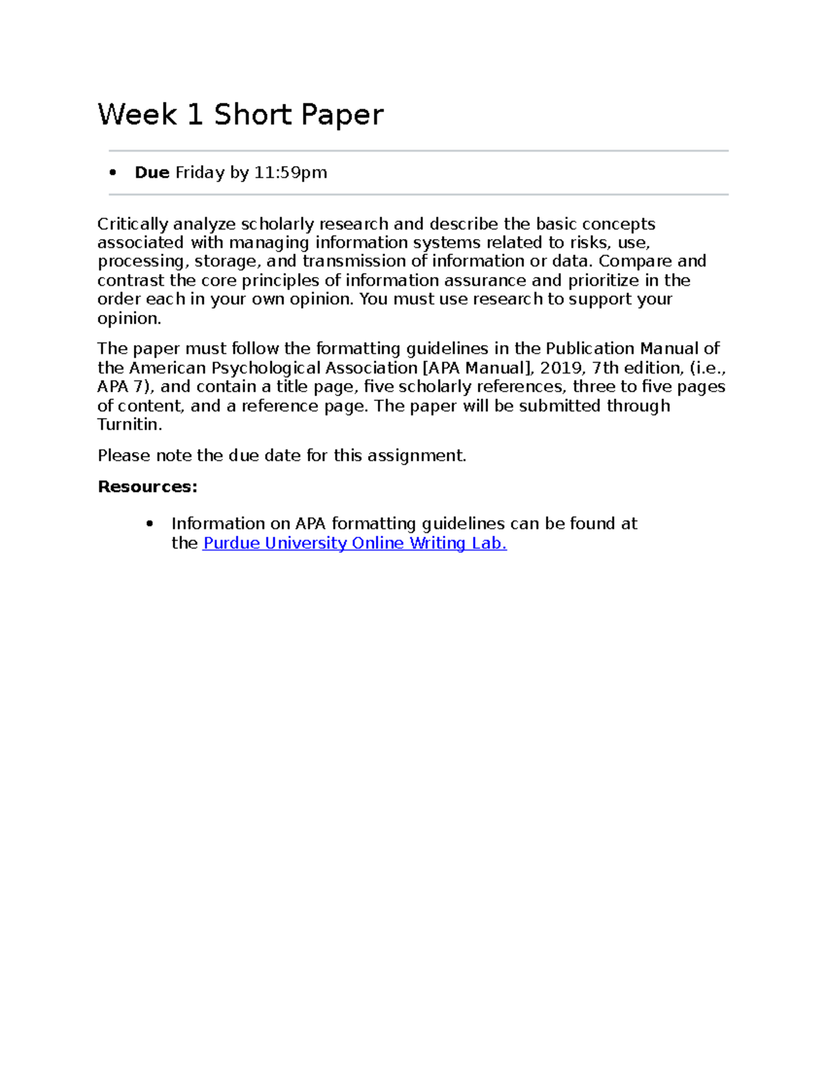 Week 1 Short Paper - kkuuhnshjks - Week 1 Short Paper Due Friday by 11 ...