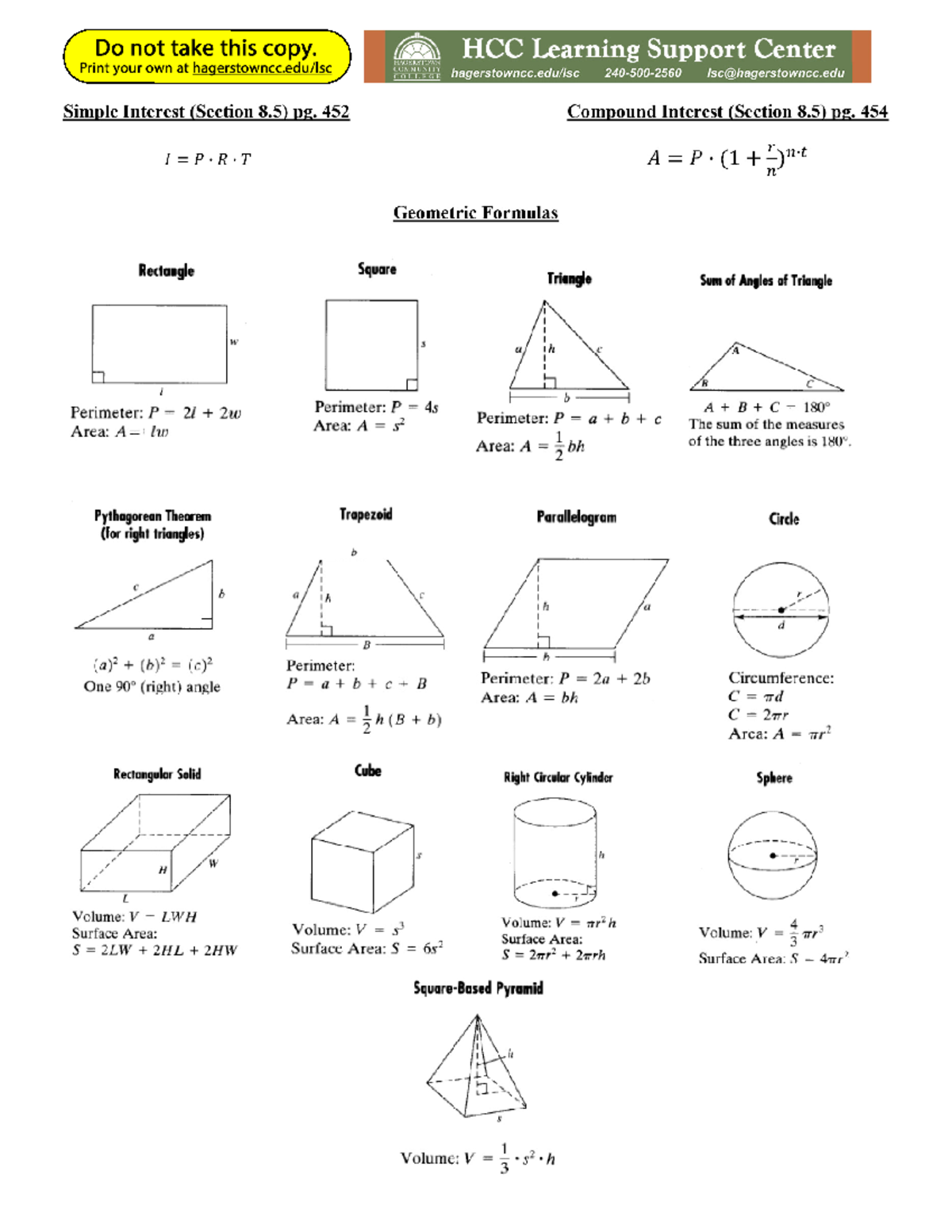 Geometry Algebra Reference Sheet - MAT 101 - Studocu