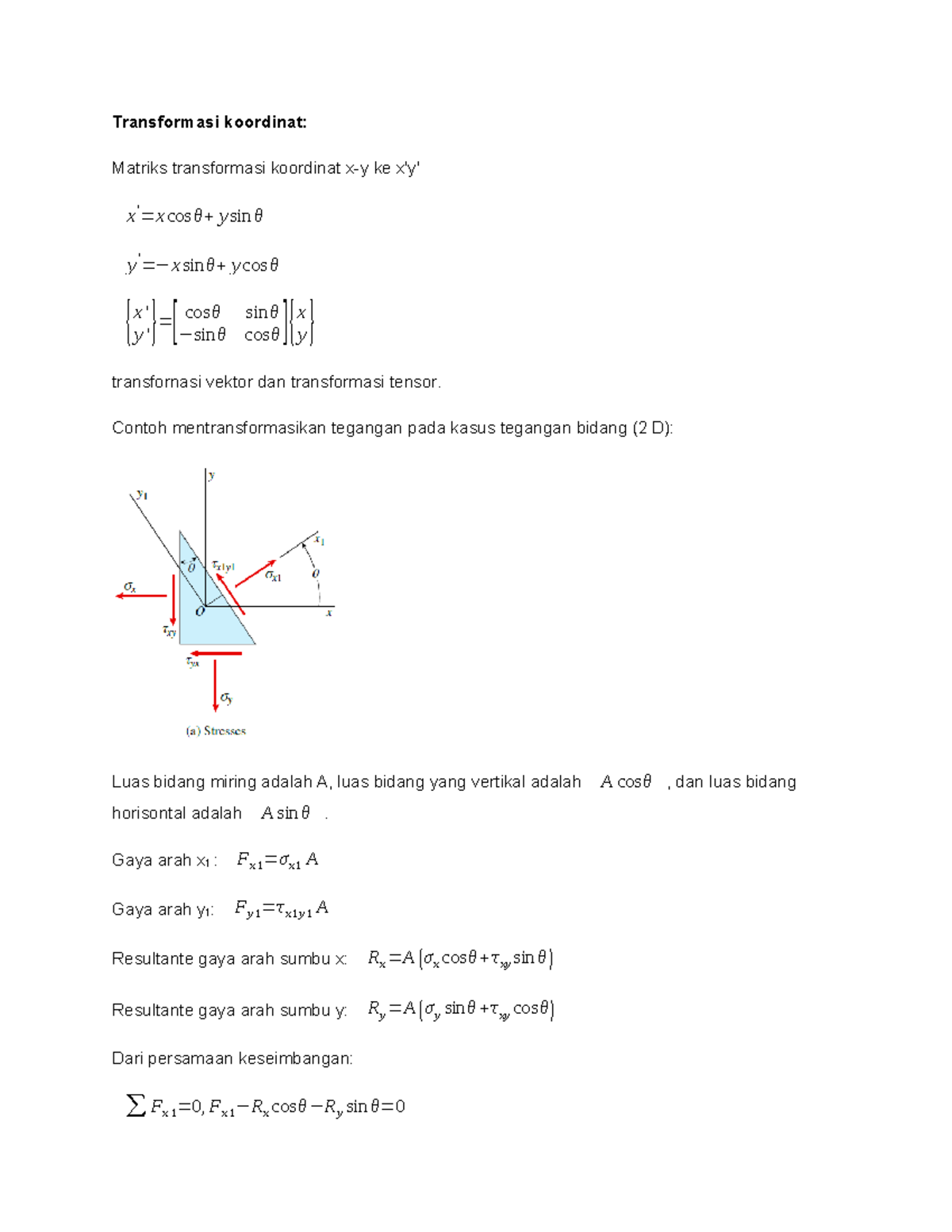Transformasi Koordinat 1 - Contoh Mentransformasikan Tegangan Pada ...