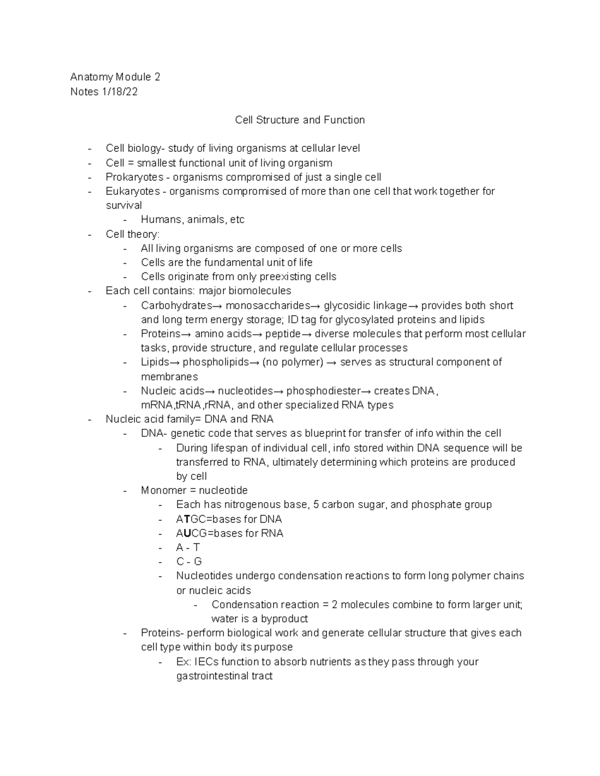 Anatomy Module 2 - (DNA or RNA or Transcription factor) Introns- non ...