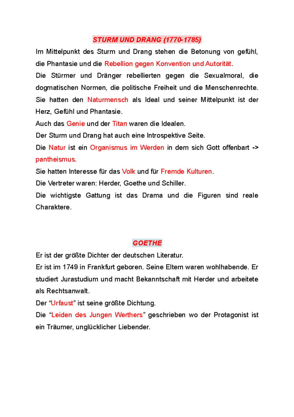 Sturm und Drang appunti dettagliati STURM UND DRANG (17701785) Im