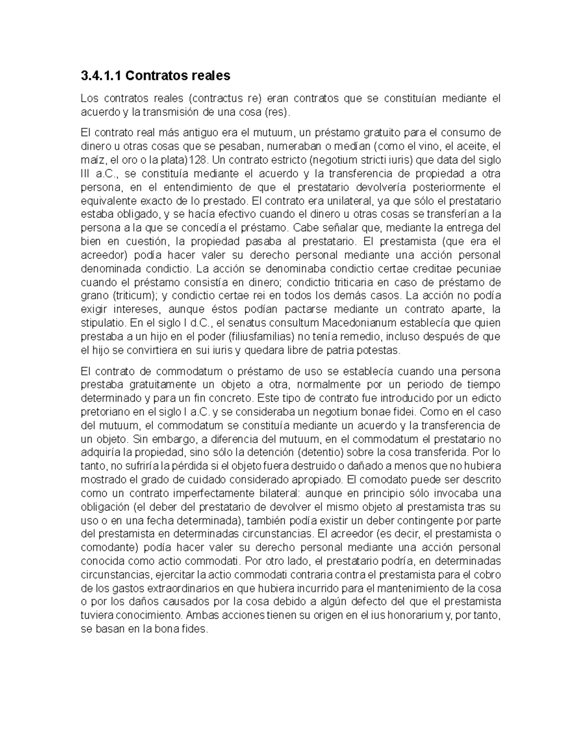 Contrato acerca de latin - 3.4.1 Contratos reales Los contratos reales ...