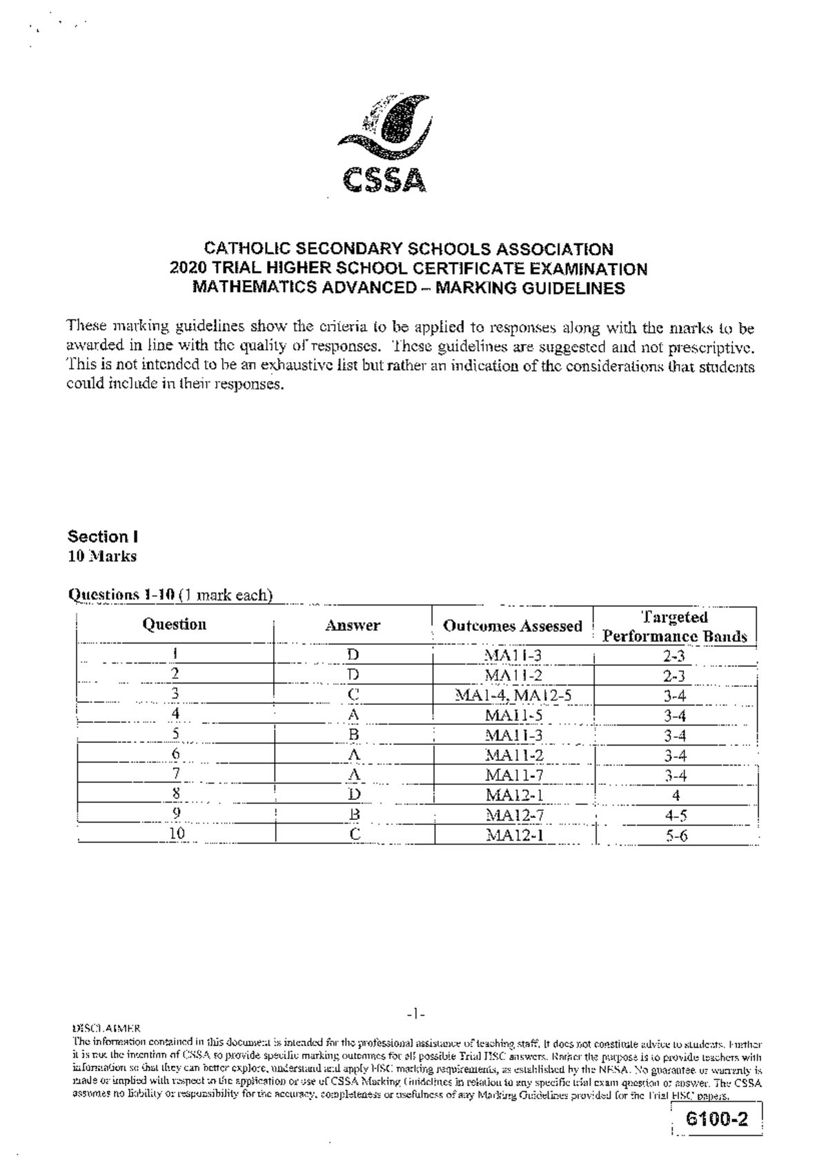 2020 CSSA - Adv - Trial - Solutions - CSSA CATHOLIC SECONDARY SCHOOLS ...