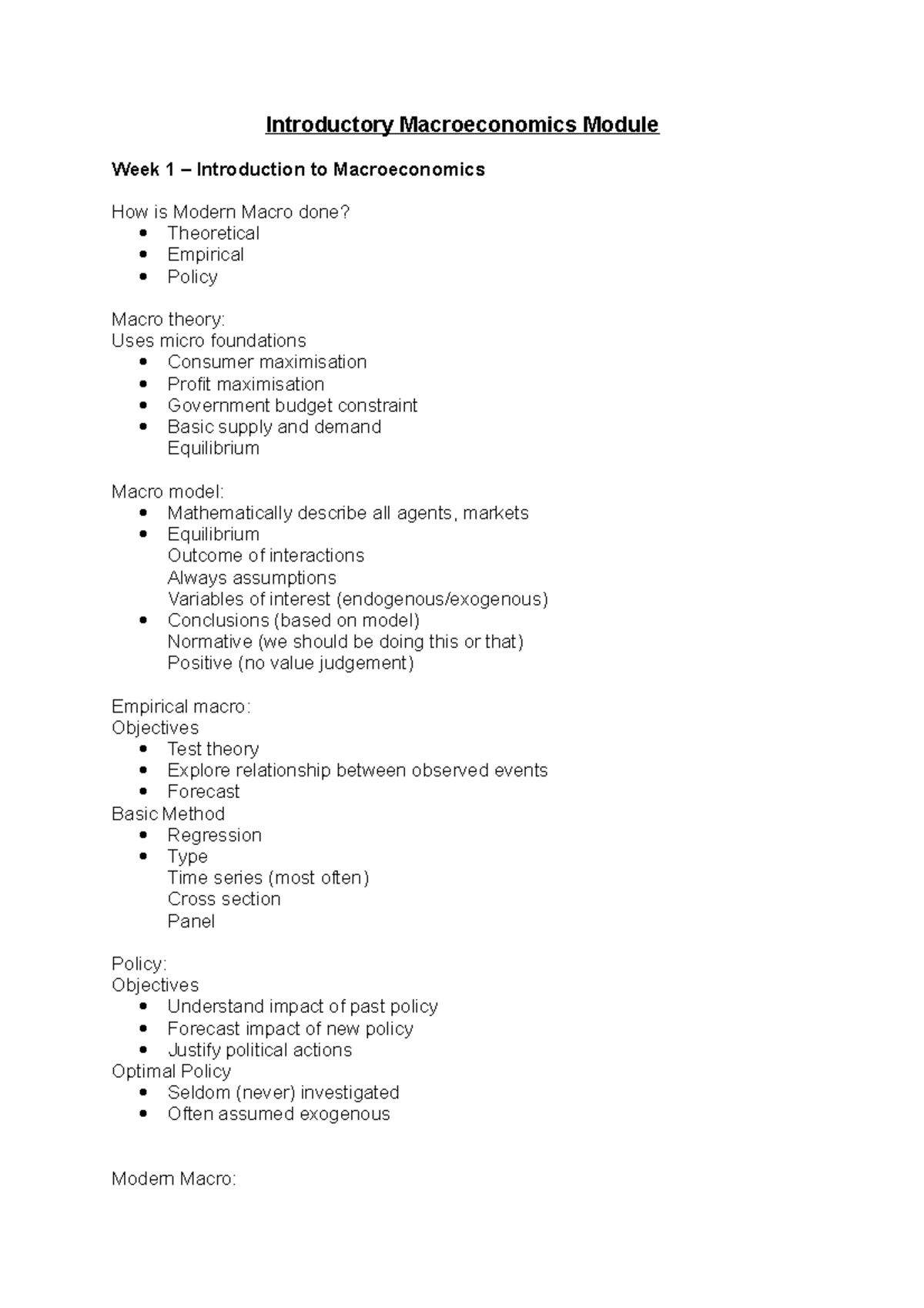 Introductory Macroeconomics Module week 1 - Studocu