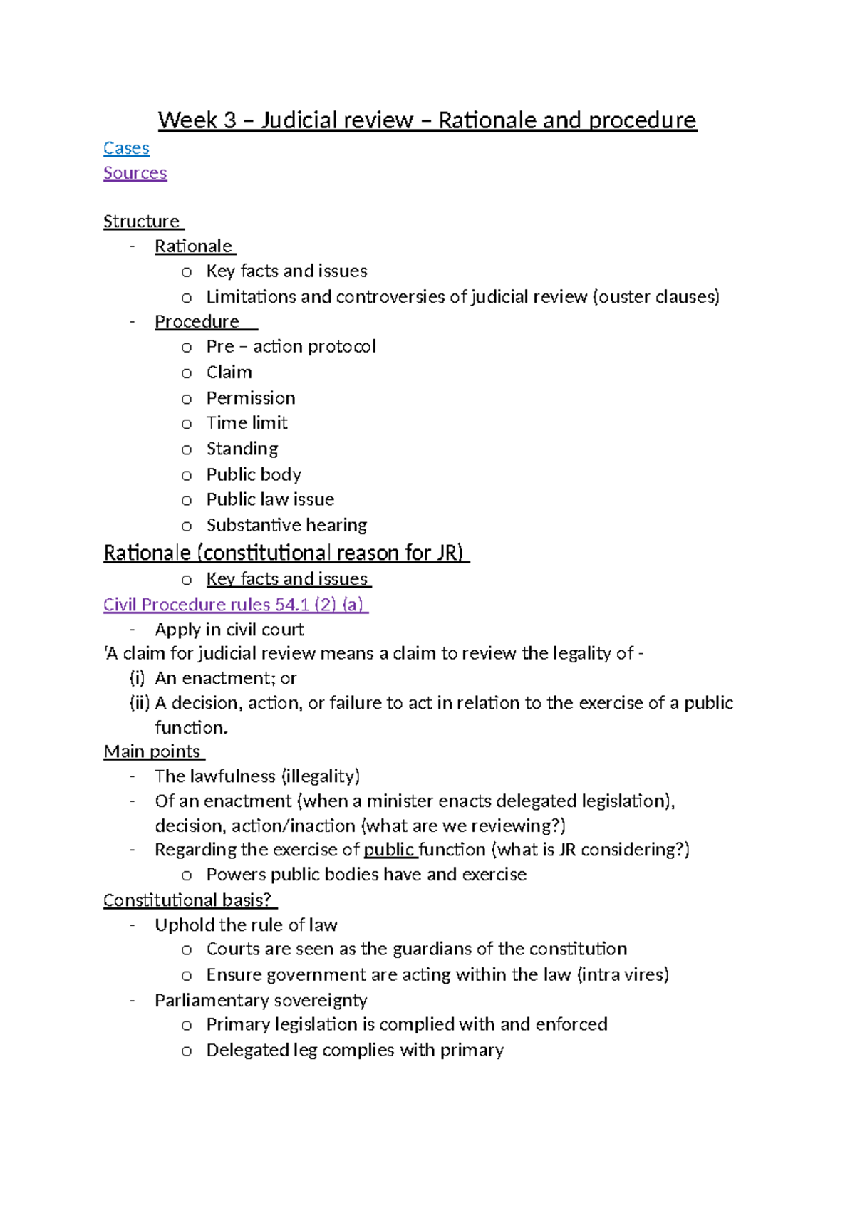 Week 3 - JR rationale and procedure - Week 3 – Judicial review ...