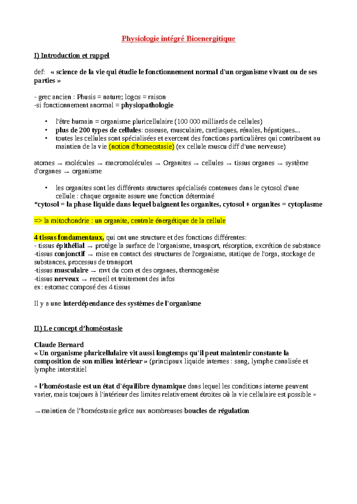 Bioénerge intro - Physiologie intégré Bioenergitique I) Introduction et ...