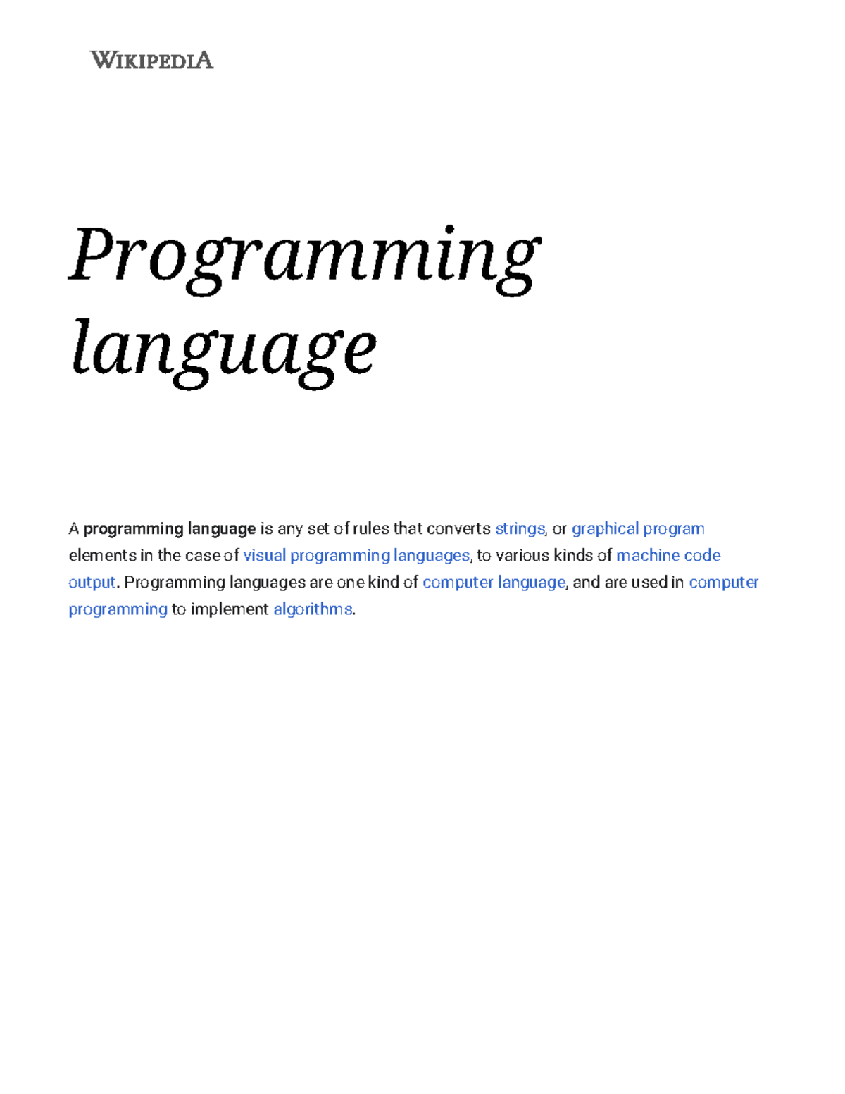 Programming language - Wikipedia - Sear Programming language A ...