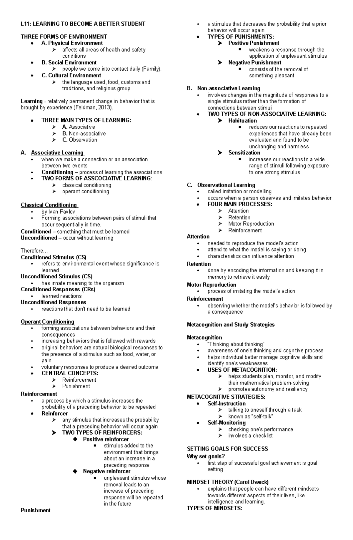 UTS Notes - L11: LEARNING TO BECOME A BETTER STUDENT THREE FORMS OF ...