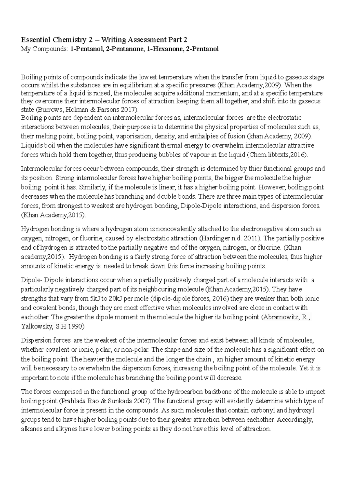 Essential chem assessment2 - Essential Chemistry 2 – Writing Assessment ...