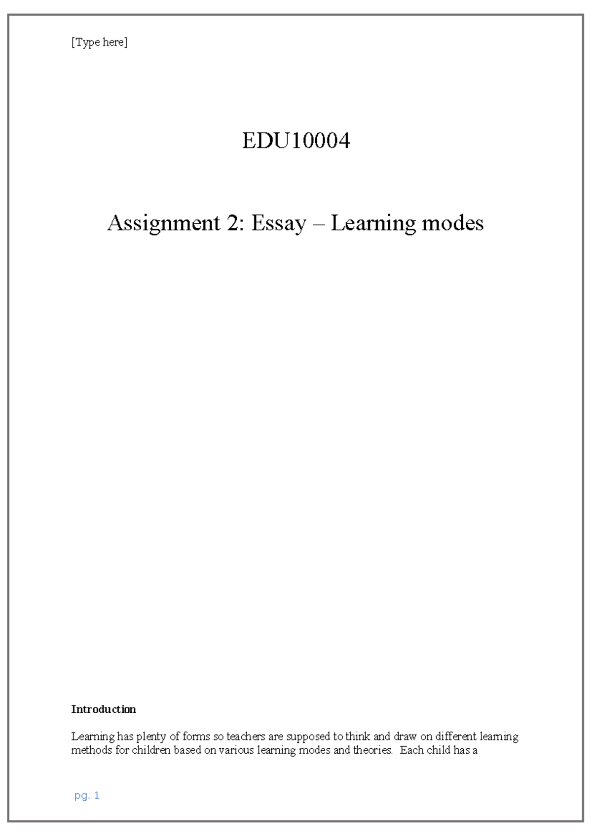 616713035 EDU10004 Assignment 2 - EDU Assignment 2: Essay – Learning ...